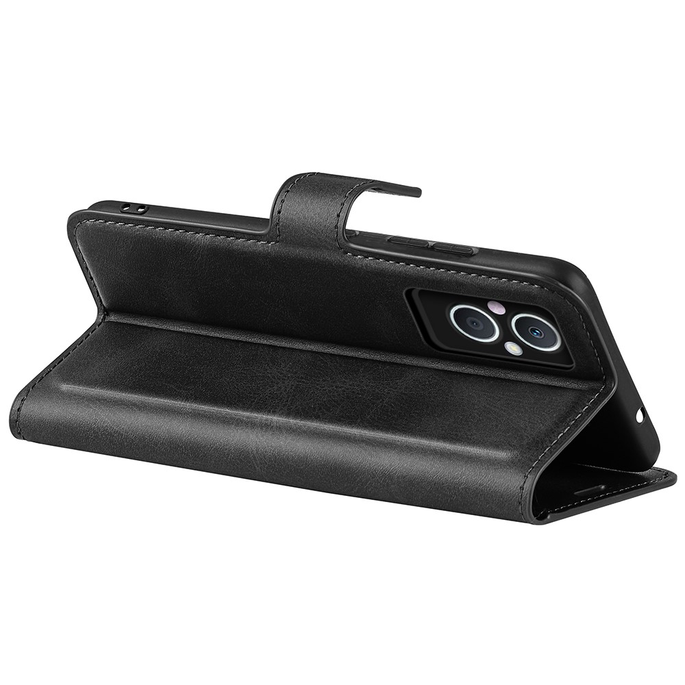 For Oppo A96 5G Textured PU Leather Wallet Phone Case Foldable Stand Folio Flip Phone Cover Shell - Black-6