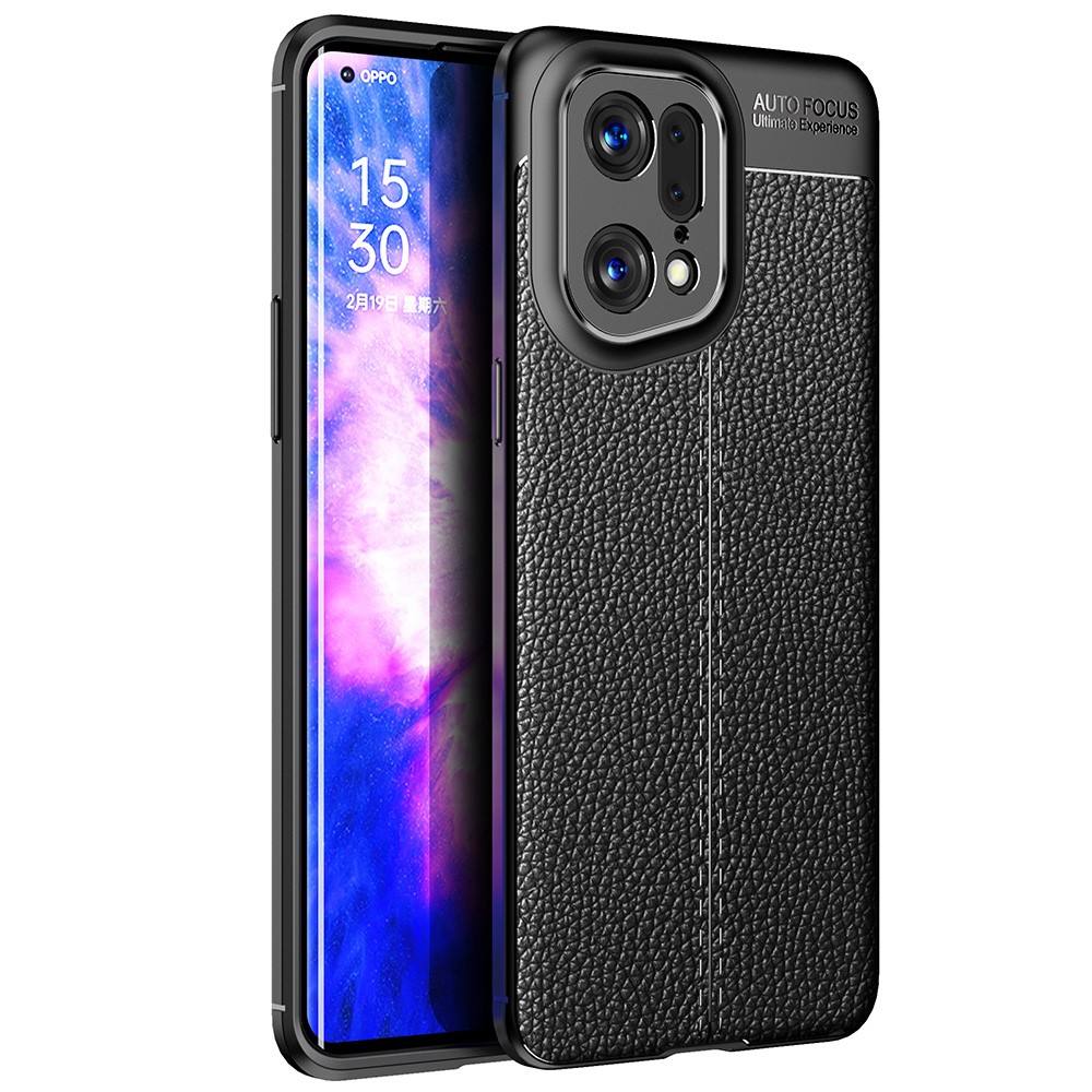 Litchi Texture Phone Case for Oppo Find X5 Pro, Anti-scratch Flexible TPU Protective Cover - Black-1