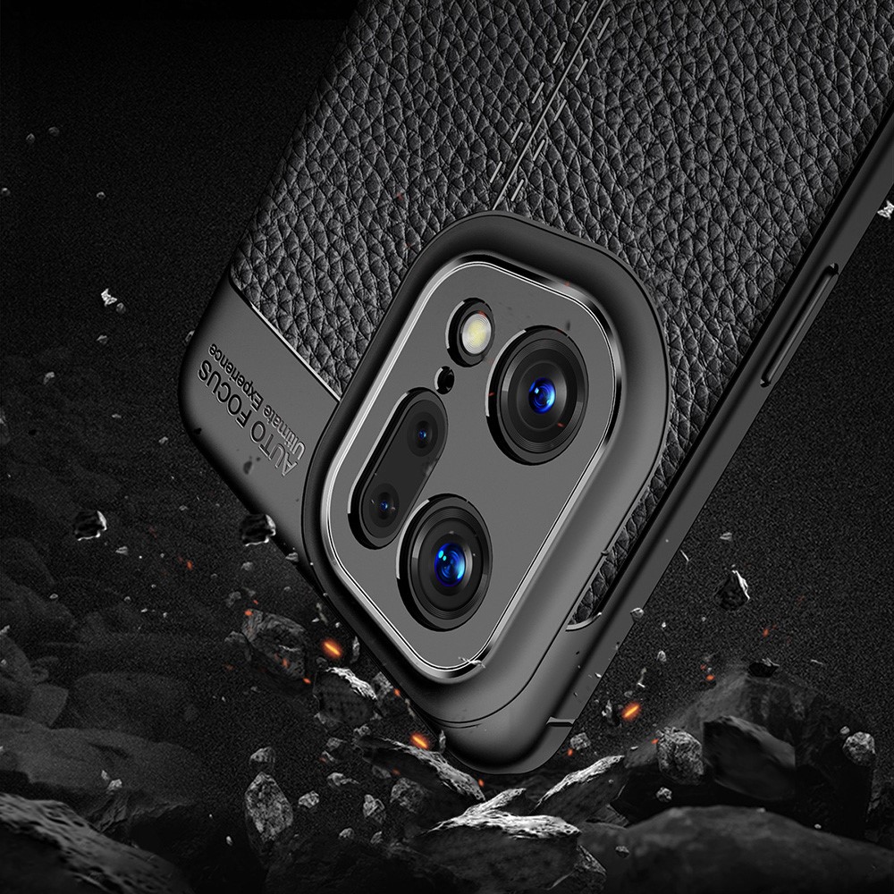 Litchi Texture Phone Case for Oppo Find X5 Pro, Anti-scratch Flexible TPU Protective Cover - Black-4