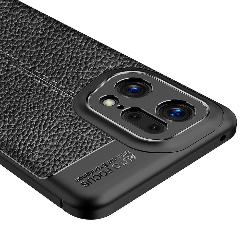 Litchi Texture Phone Case for Oppo Find X5 Pro, Anti-scratch Flexible TPU Protective Cover - Black-5
