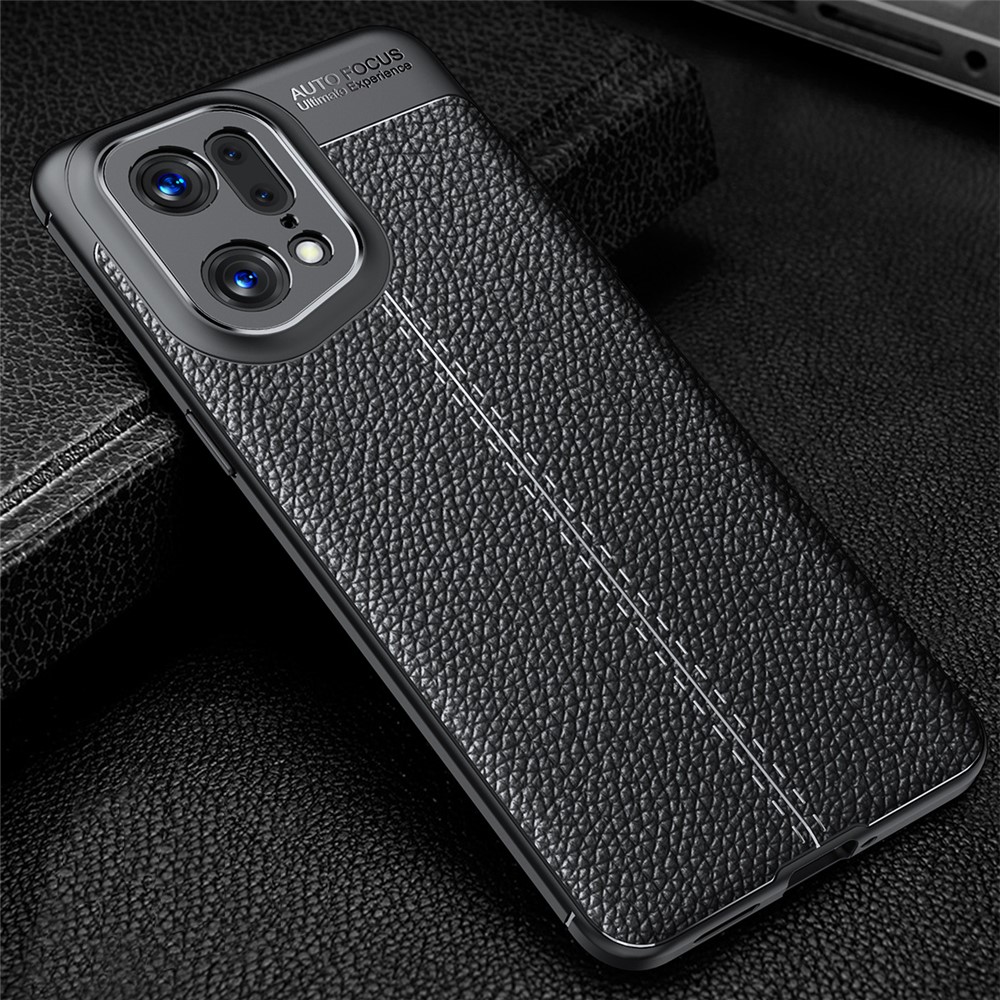 Litchi Texture Phone Case for Oppo Find X5 Pro, Anti-scratch Flexible TPU Protective Cover - Black-9