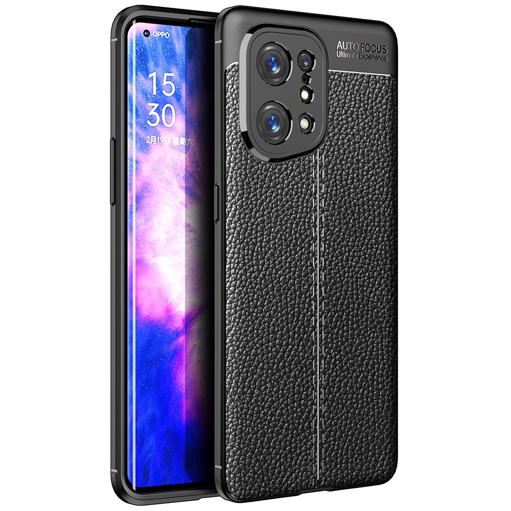 Stylish Litchi Texture Phone Case for Oppo Find X5, Anti-drop Protection Mobile Phone TPU Cover - Black-1
