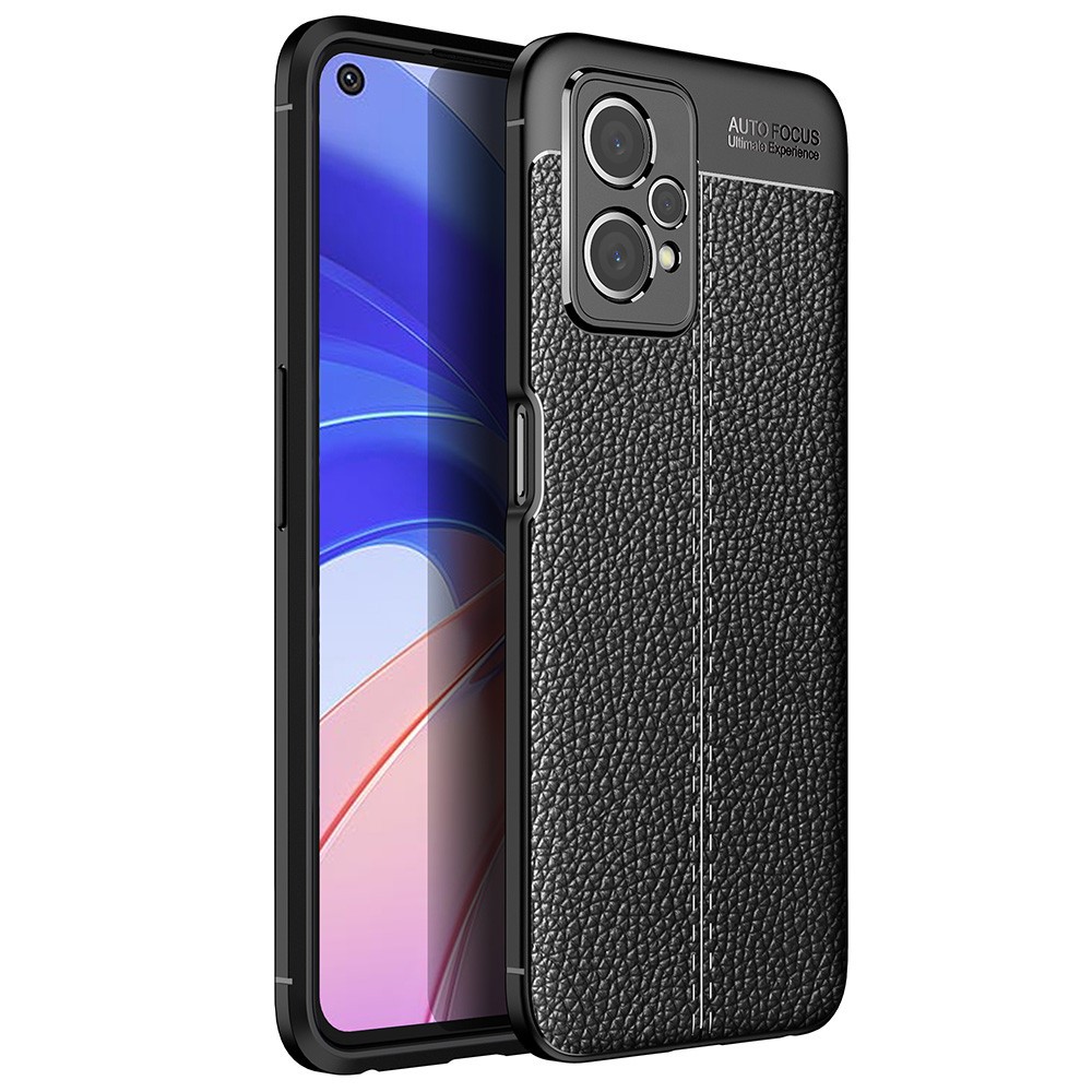 For Realme 9 Pro Soft TPU Phone Case Litchi Texture Shockproof Protective Cover - Black-1