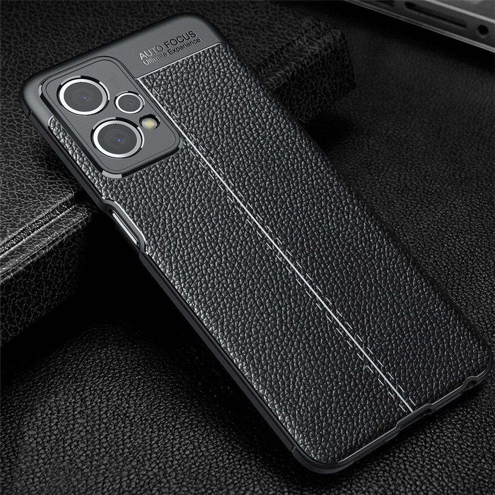 For Realme 9 Pro Soft TPU Phone Case Litchi Texture Shockproof Protective Cover - Black-9