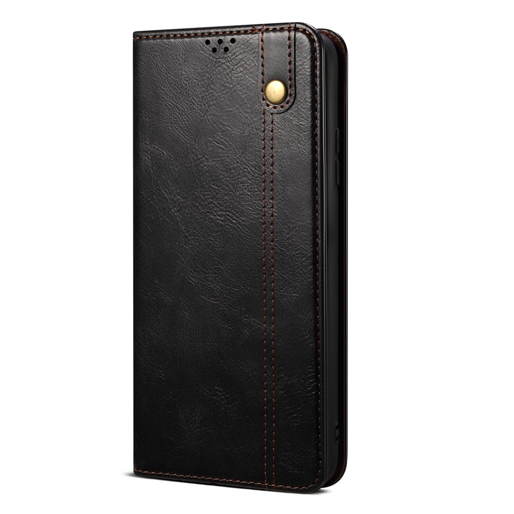 For Realme C35 Waxy Crazy Horse Texture PU Leather Phone Case Foldable Stand Wallet Cover - Black-2