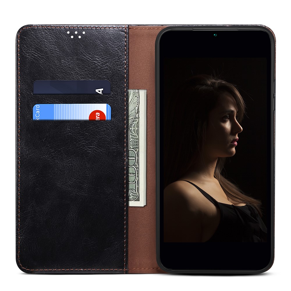 For Realme C35 Waxy Crazy Horse Texture PU Leather Phone Case Foldable Stand Wallet Cover - Black-4