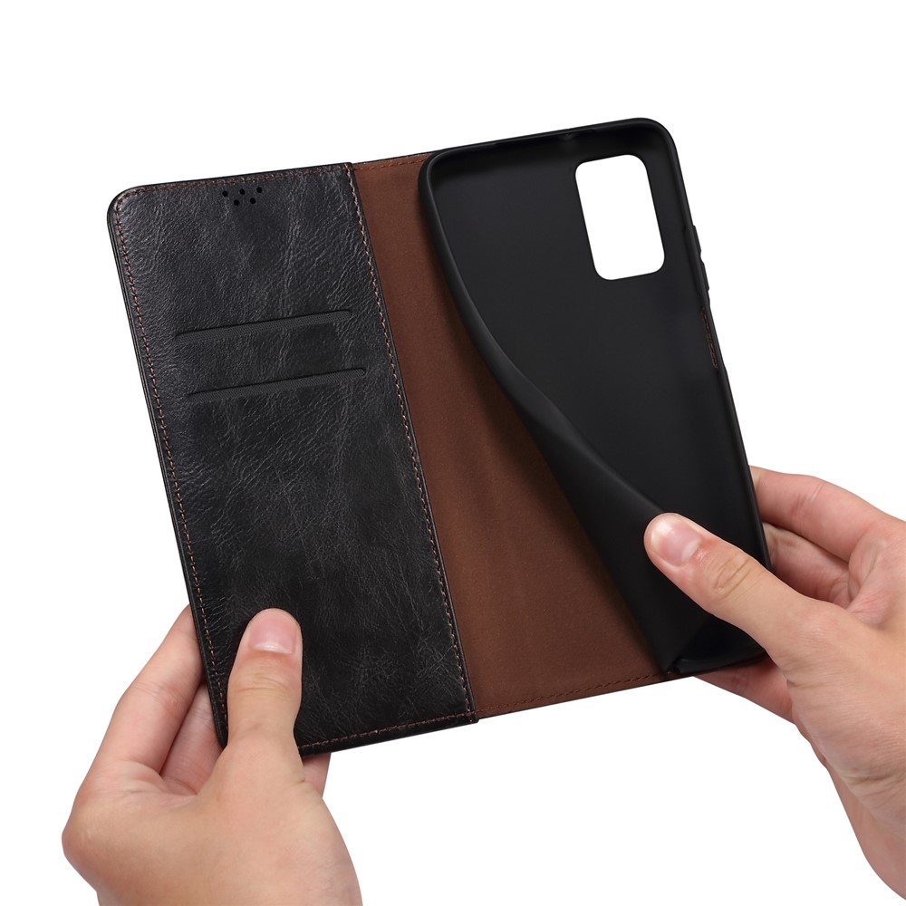 For Realme C35 Waxy Crazy Horse Texture PU Leather Phone Case Foldable Stand Wallet Cover - Black-7