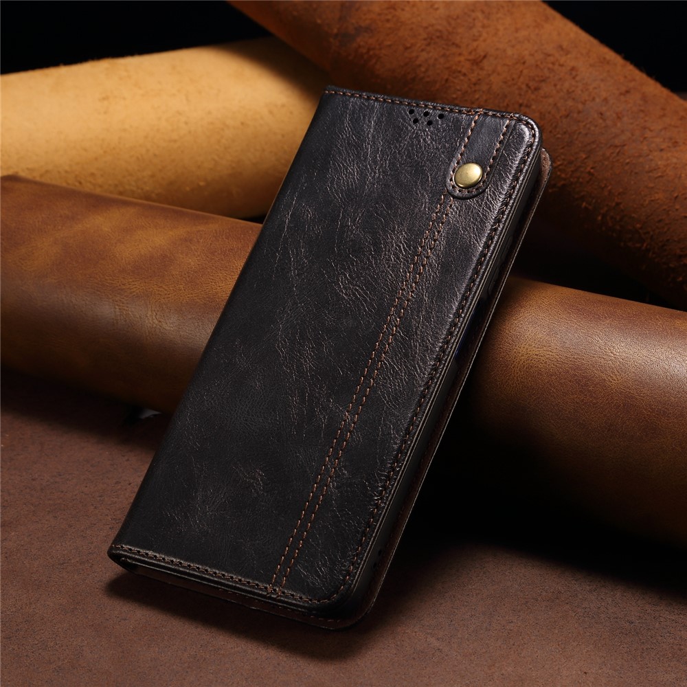 For Realme C35 Waxy Crazy Horse Texture PU Leather Phone Case Foldable Stand Wallet Cover - Black-9