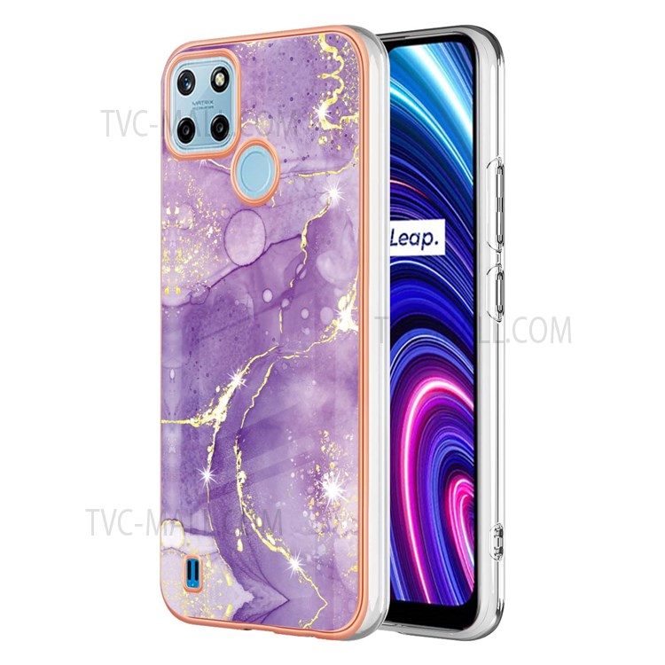 YB IMD Series-2 Marble Electroplated Case for Realme C21Y, IMD IML Soft TPU Anti-Fall Protective Phone Cover - Purple 002-1