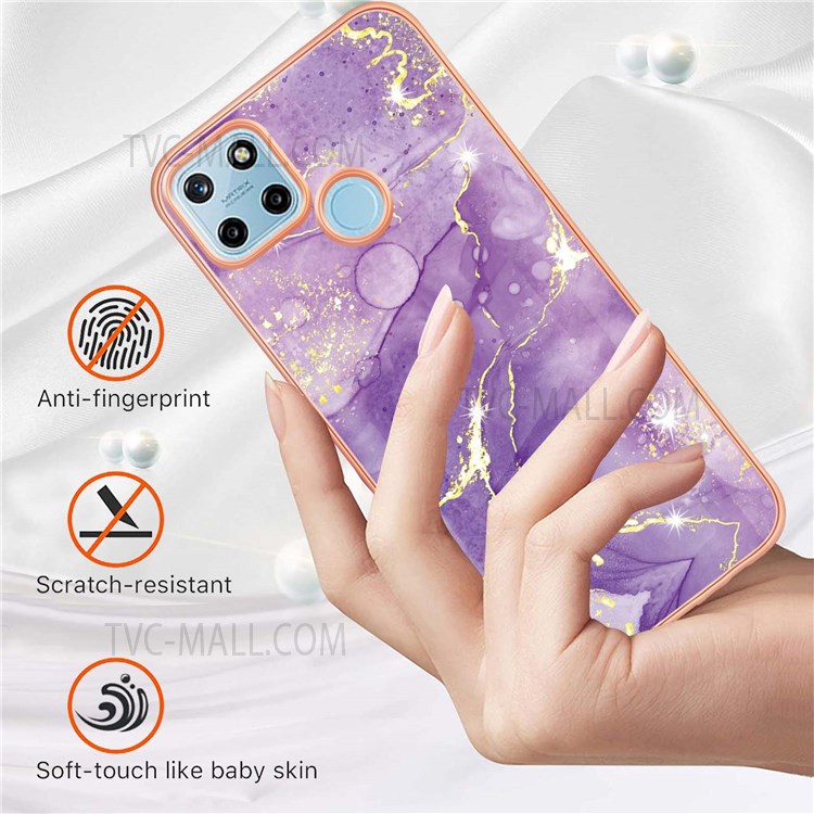 YB IMD Series-2 Marble Electroplated Case for Realme C21Y, IMD IML Soft TPU Anti-Fall Protective Phone Cover - Purple 002-2