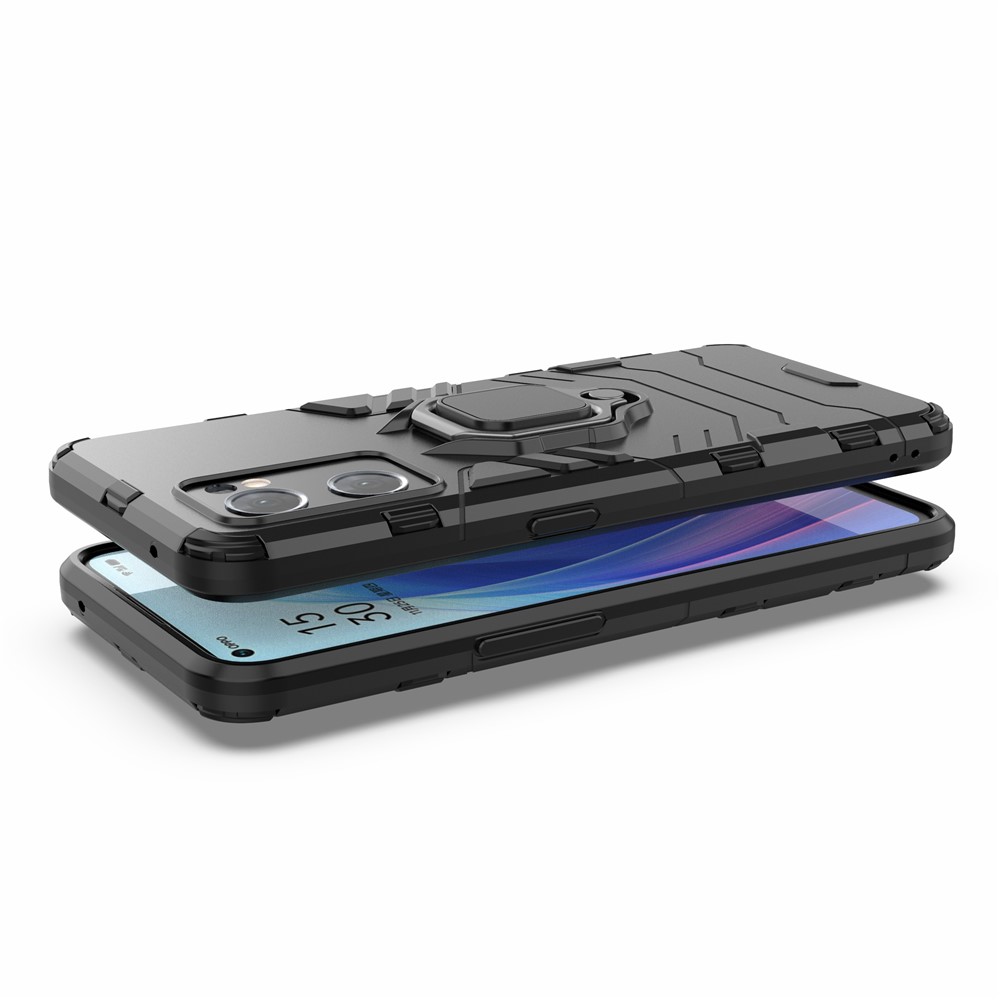 PC + TPU Combo Hybrid Phone Protective Cover for Oppo Reno7 5G (Global) One-Hand Operating Ring Kickstand Case - Red-4