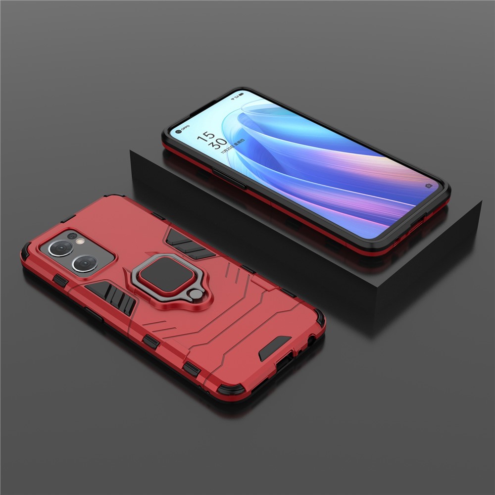 PC + TPU Combo Hybrid Phone Protective Cover for Oppo Reno7 5G (Global) One-Hand Operating Ring Kickstand Case - Red-6