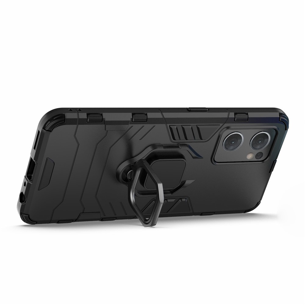 PC + TPU Combo Hybrid Phone Protective Cover for Oppo Reno7 5G (Global) One-Hand Operating Ring Kickstand Case - Black-5