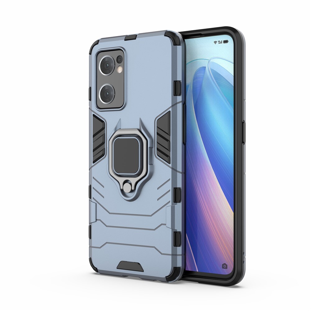 PC + TPU Combo Hybrid Phone Protective Cover for Oppo Reno7 5G (Global) One-Hand Operating Ring Kickstand Case - Blue-1