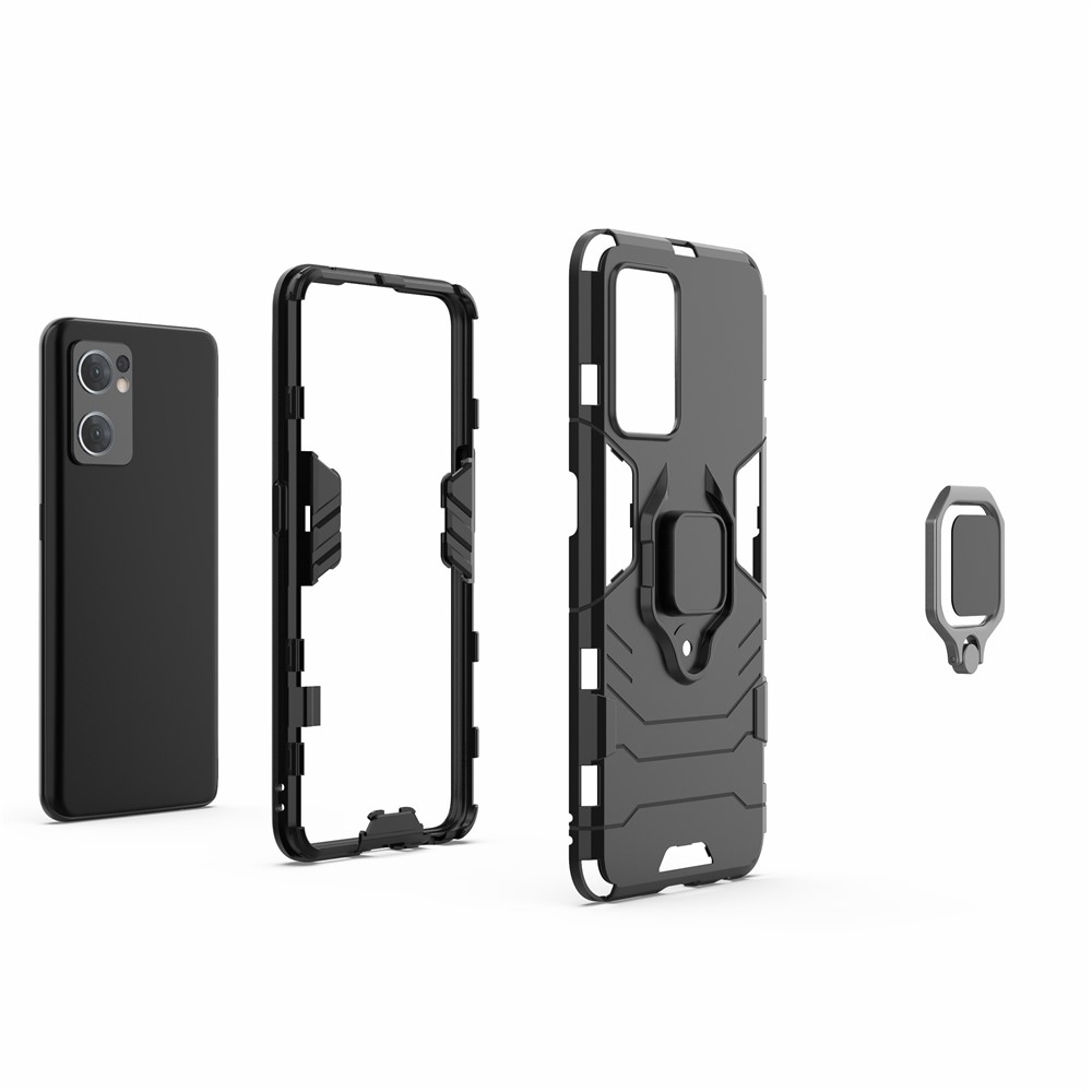 PC + TPU Combo Hybrid Phone Protective Cover for Oppo Reno7 5G (Global) One-Hand Operating Ring Kickstand Case - Blue-3