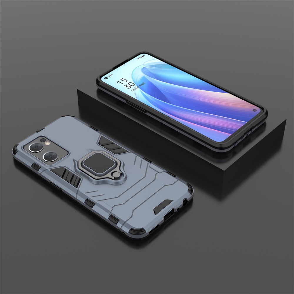 PC + TPU Combo Hybrid Phone Protective Cover for Oppo Reno7 5G (Global) One-Hand Operating Ring Kickstand Case - Blue-6