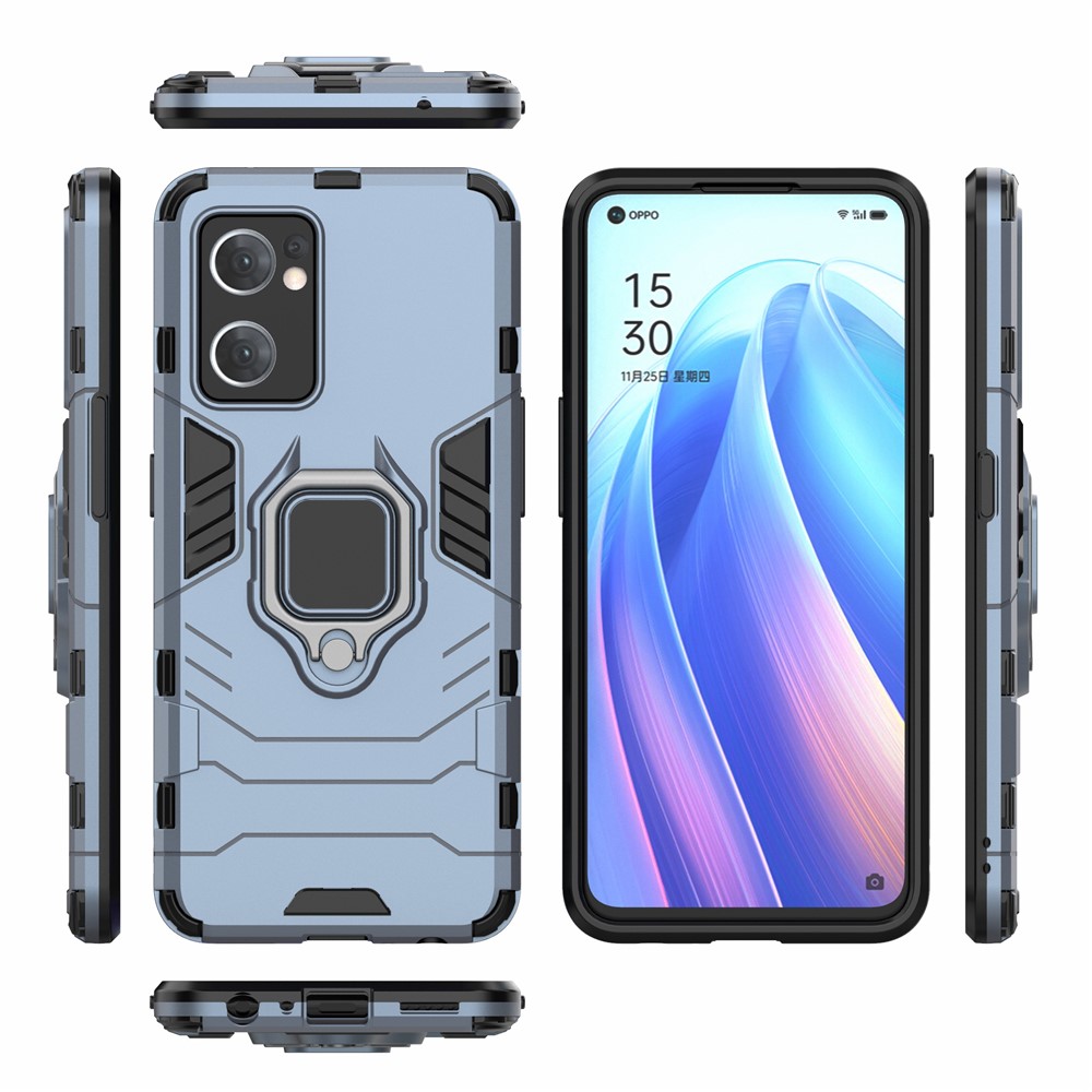PC + TPU Combo Hybrid Phone Protective Cover for Oppo Reno7 5G (Global) One-Hand Operating Ring Kickstand Case - Blue-7