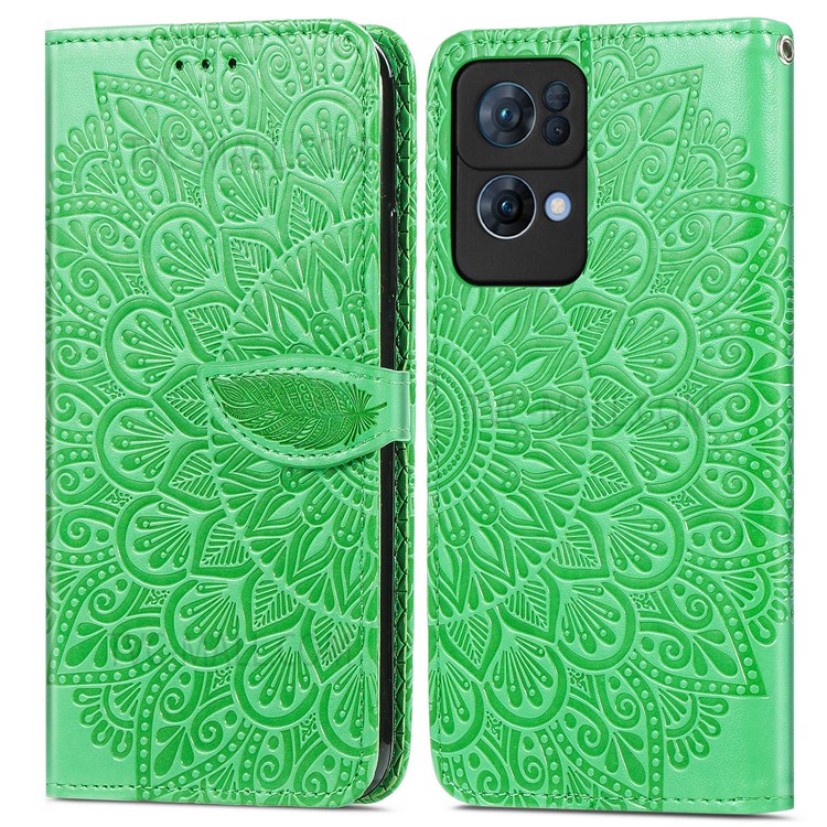 For Oppo Reno7 Pro 5G Scratch-resistant Phone Case Imprinted Dream Wings Pattern PU Leather Folio Phone Shell Wallet - Green-1