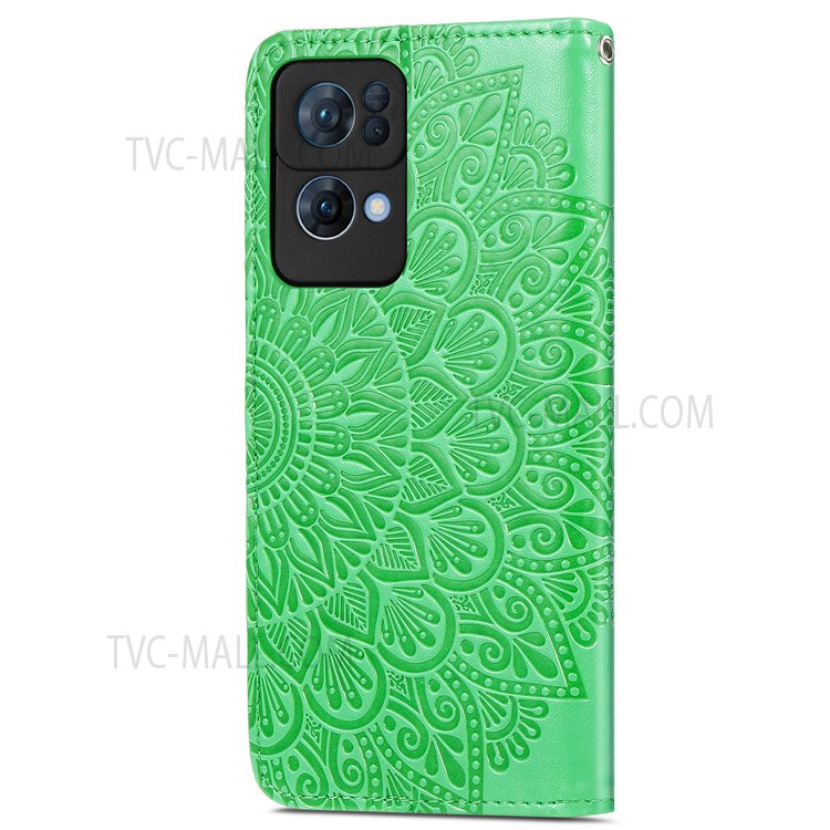For Oppo Reno7 Pro 5G Scratch-resistant Phone Case Imprinted Dream Wings Pattern PU Leather Folio Phone Shell Wallet - Green-2