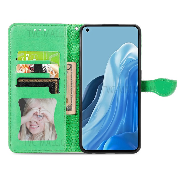 For Oppo Reno7 Pro 5G Scratch-resistant Phone Case Imprinted Dream Wings Pattern PU Leather Folio Phone Shell Wallet - Green-4
