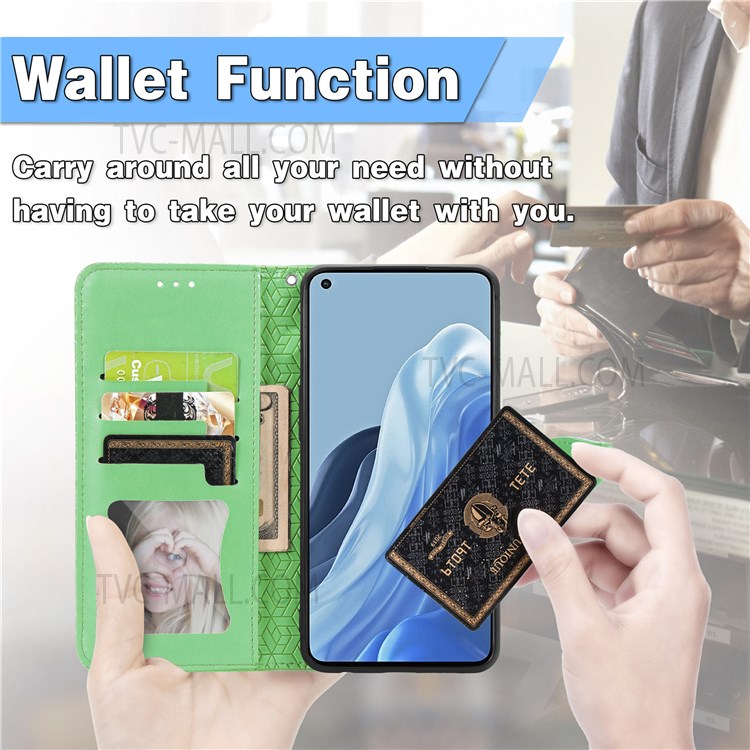 For Oppo Reno7 Pro 5G Scratch-resistant Phone Case Imprinted Dream Wings Pattern PU Leather Folio Phone Shell Wallet - Green-9