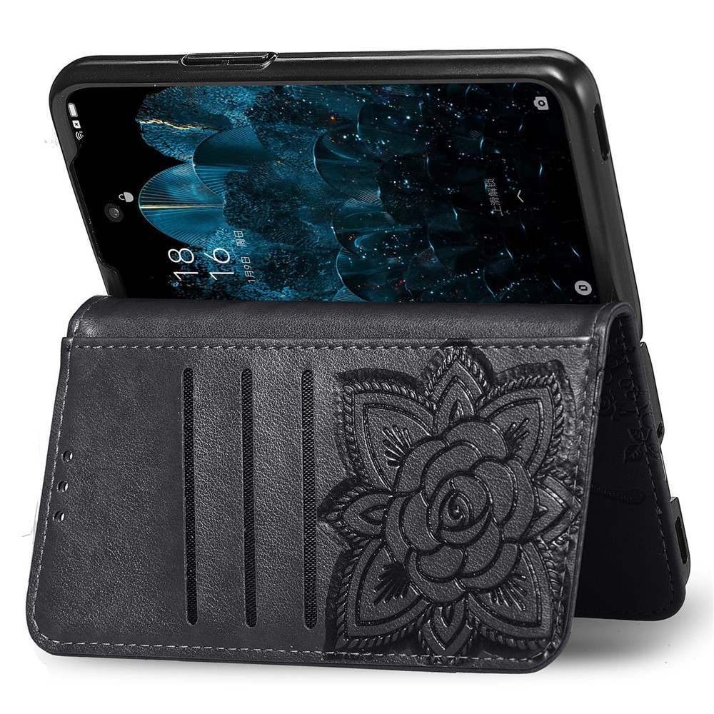 For Oppo Find N Wallet Phone Cover Drop Proof Imprinted Butterfly Flower Pattern Leather Case Stand Shell with Strap - Black-7
