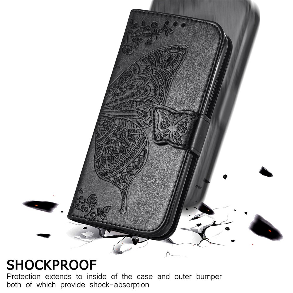 For Oppo Find N Wallet Phone Cover Drop Proof Imprinted Butterfly Flower Pattern Leather Case Stand Shell with Strap - Black-8