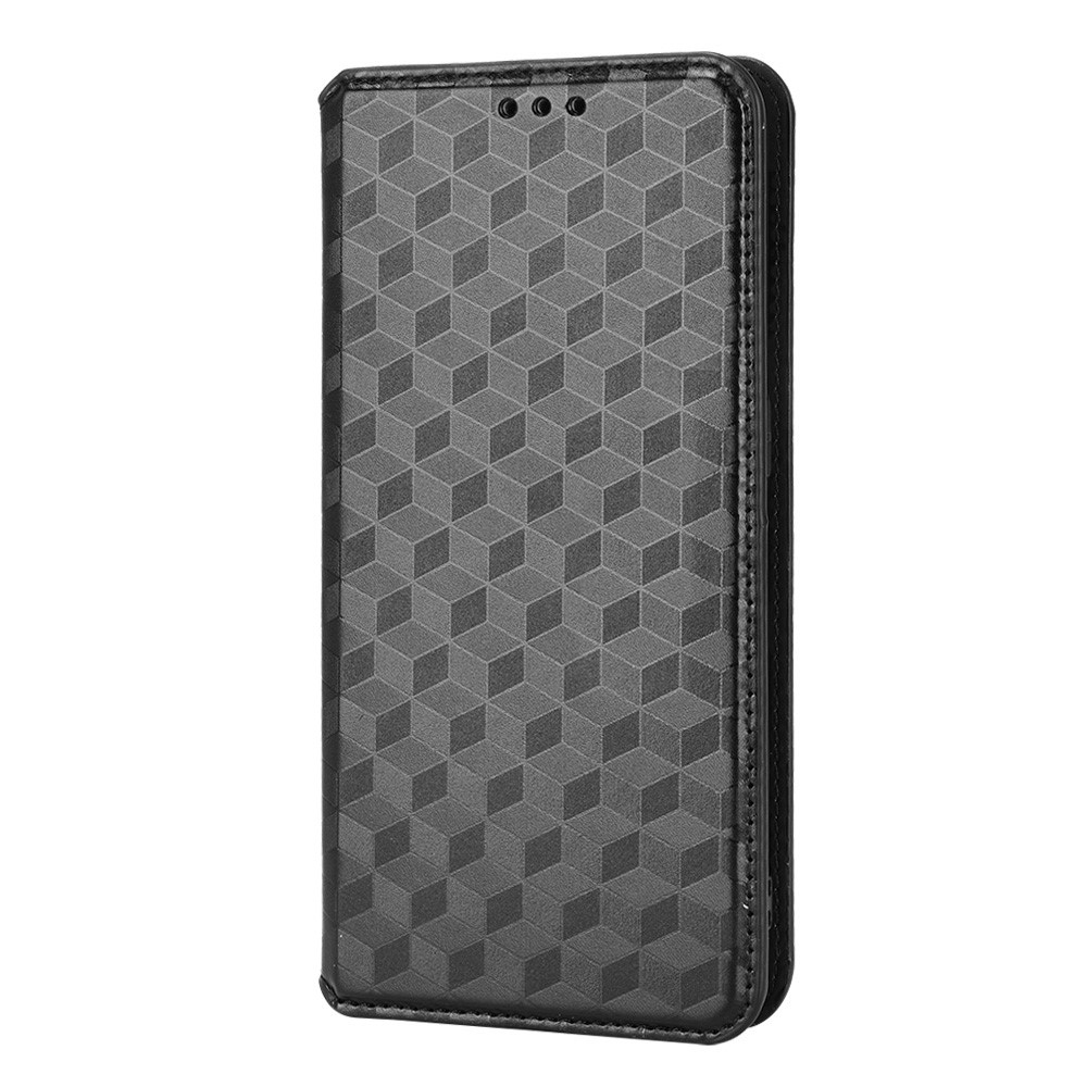 For Oppo K9 / Realme GT Master/Q3 Pro Carnival Rhombus Pattern Imprinted PU Leather Magnetic Adsorption Cover Stand Function Flip Wallet Purse Case - Black-2
