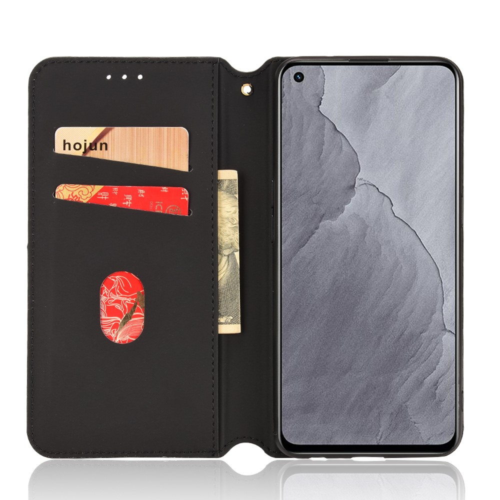 For Oppo K9 / Realme GT Master/Q3 Pro Carnival Rhombus Pattern Imprinted PU Leather Magnetic Adsorption Cover Stand Function Flip Wallet Purse Case - Black-4