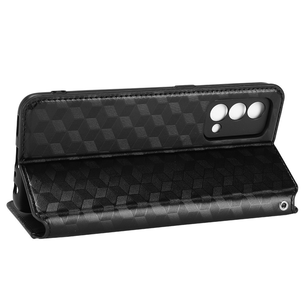 For Oppo K9 / Realme GT Master/Q3 Pro Carnival Rhombus Pattern Imprinted PU Leather Magnetic Adsorption Cover Stand Function Flip Wallet Purse Case - Black-6