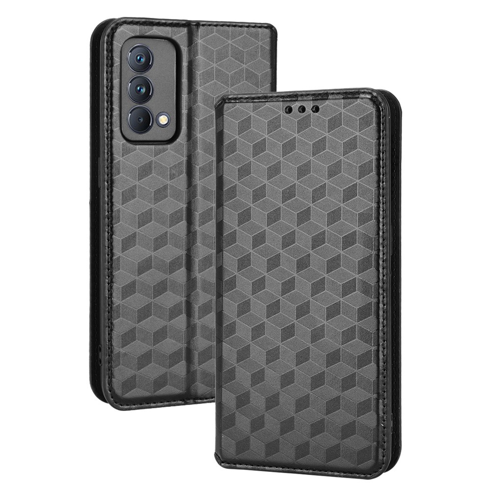 For Oppo K9 / Realme GT Master/Q3 Pro Carnival Rhombus Pattern Imprinted PU Leather Magnetic Adsorption Cover Stand Function Flip Wallet Purse Case - Black-8