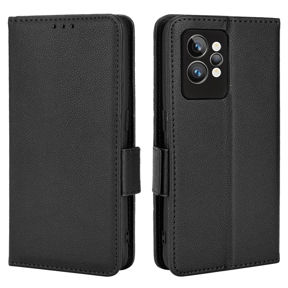 For Realme GT2 Pro Magnetic Flip Leather Case Wallet Stand Litchi Texture Shockproof Protective Cover Shell - Black-1
