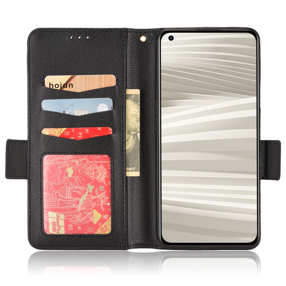 For Realme GT2 Pro Magnetic Flip Leather Case Wallet Stand Litchi Texture Shockproof Protective Cover Shell - Black-4