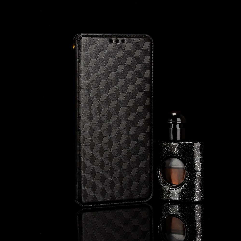 For Realme 9i/Oppo A36 4G/A76 4G Rhombus Imprinted PU Leather Magnetic Auto-absorbed Wallet Stand Phone Case - Black-10