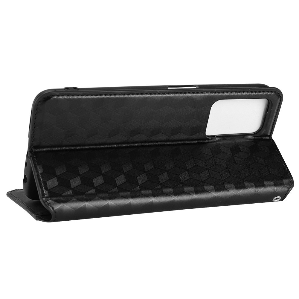 For Realme 9i/Oppo A36 4G/A76 4G Rhombus Imprinted PU Leather Magnetic Auto-absorbed Wallet Stand Phone Case - Black-4