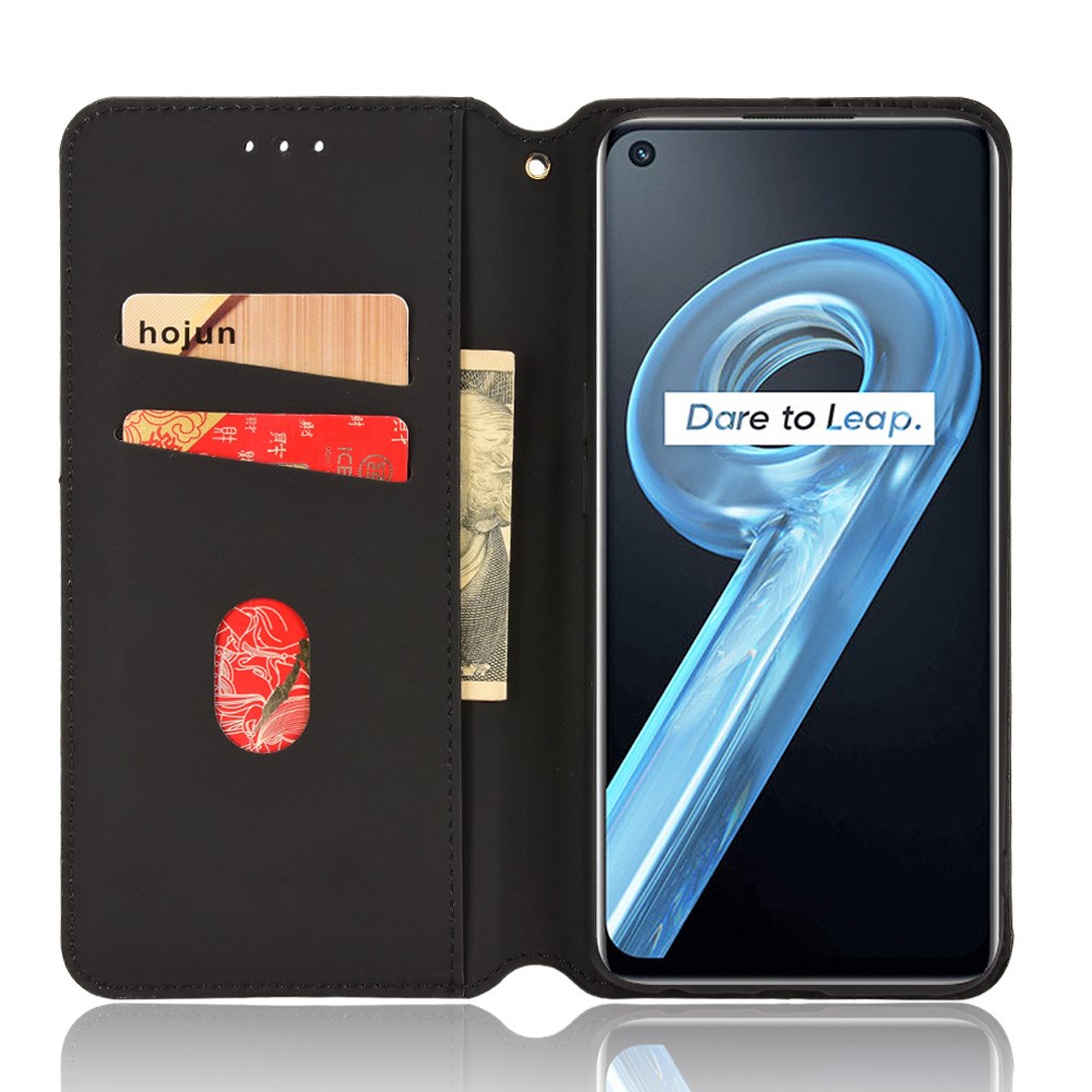For Realme 9i/Oppo A36 4G/A76 4G Rhombus Imprinted PU Leather Magnetic Auto-absorbed Wallet Stand Phone Case - Black-5