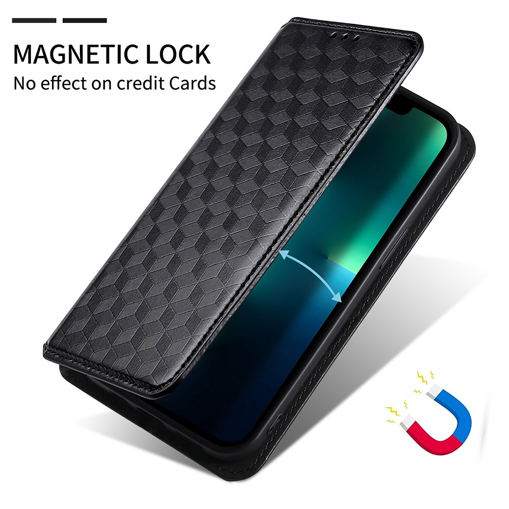 For Realme 9i/Oppo A36 4G/A76 4G Rhombus Imprinted PU Leather Magnetic Auto-absorbed Wallet Stand Phone Case - Black-8