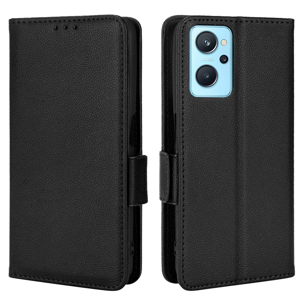 For Realme 9i / Oppo A36 4G/A76 4G Litchi Texture Phone Case PU Leather Wallet Folio Flip Cover Accessories Protective Shell with Stand - Black-1