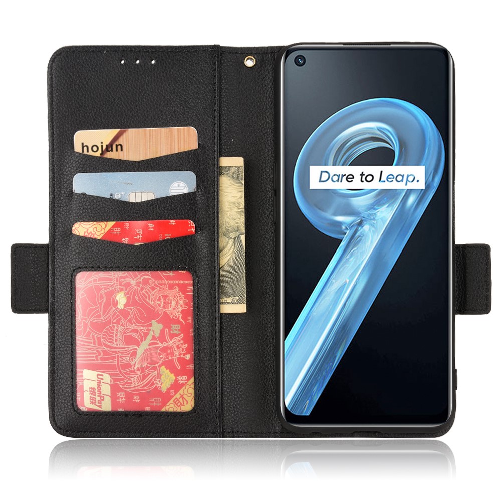 For Realme 9i / Oppo A36 4G/A76 4G Litchi Texture Phone Case PU Leather Wallet Folio Flip Cover Accessories Protective Shell with Stand - Black-4