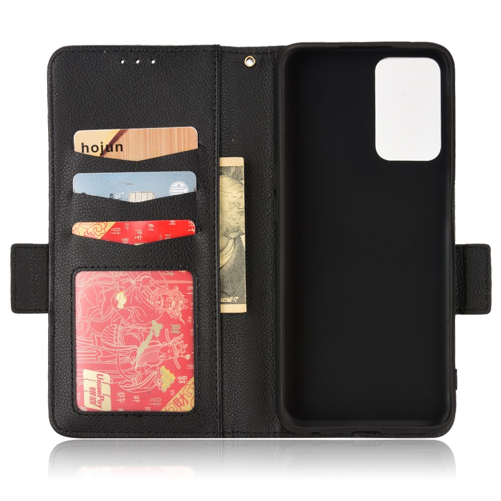 For Realme 9i / Oppo A36 4G/A76 4G Litchi Texture Phone Case PU Leather Wallet Folio Flip Cover Accessories Protective Shell with Stand - Black-6