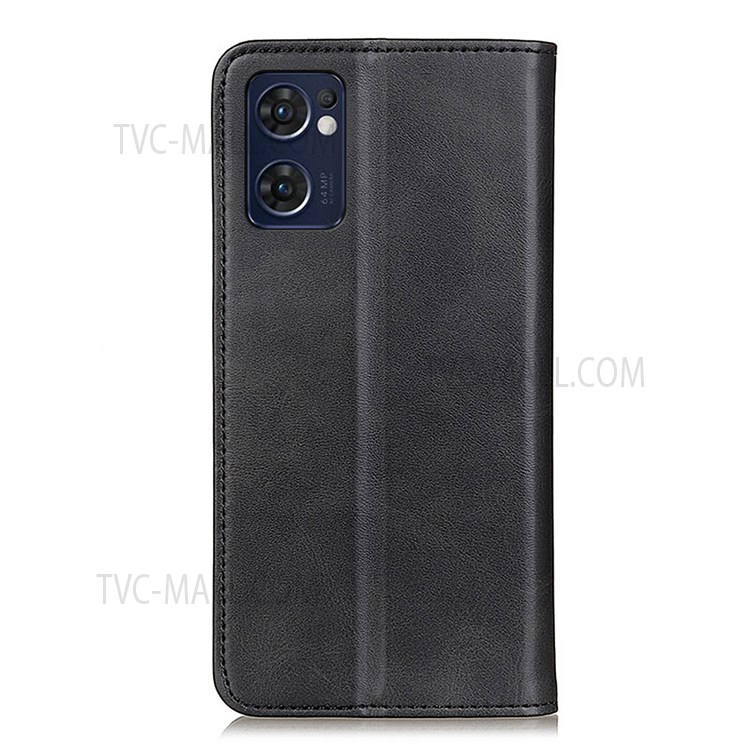For Oppo Reno7 5G (Global) Stand Feature Split Leather Anti-drop Shockproof Auto-absorbed Flip Wallet Phone Case - Black-3