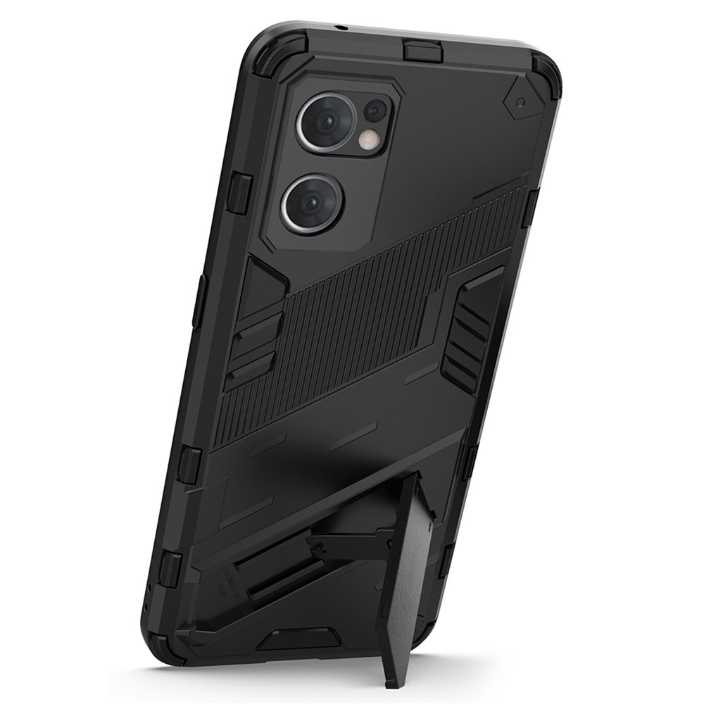 For Oppo Reno7 5G (Global) Hard PC+Soft TPU Phone Back Cover Protective Case with Kickstand Anti-drop Phone Case - Black-2