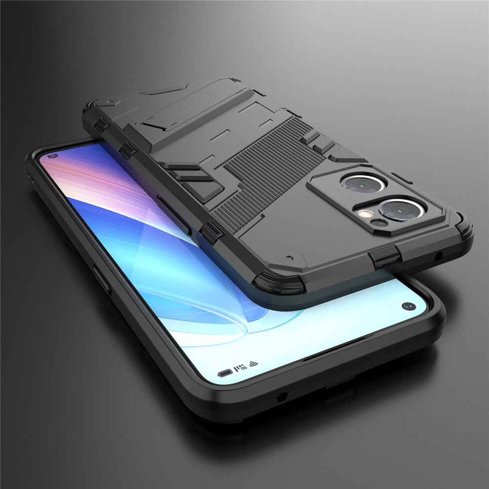 For Oppo Reno7 5G (Global) Hard PC+Soft TPU Phone Back Cover Protective Case with Kickstand Anti-drop Phone Case - Black-6