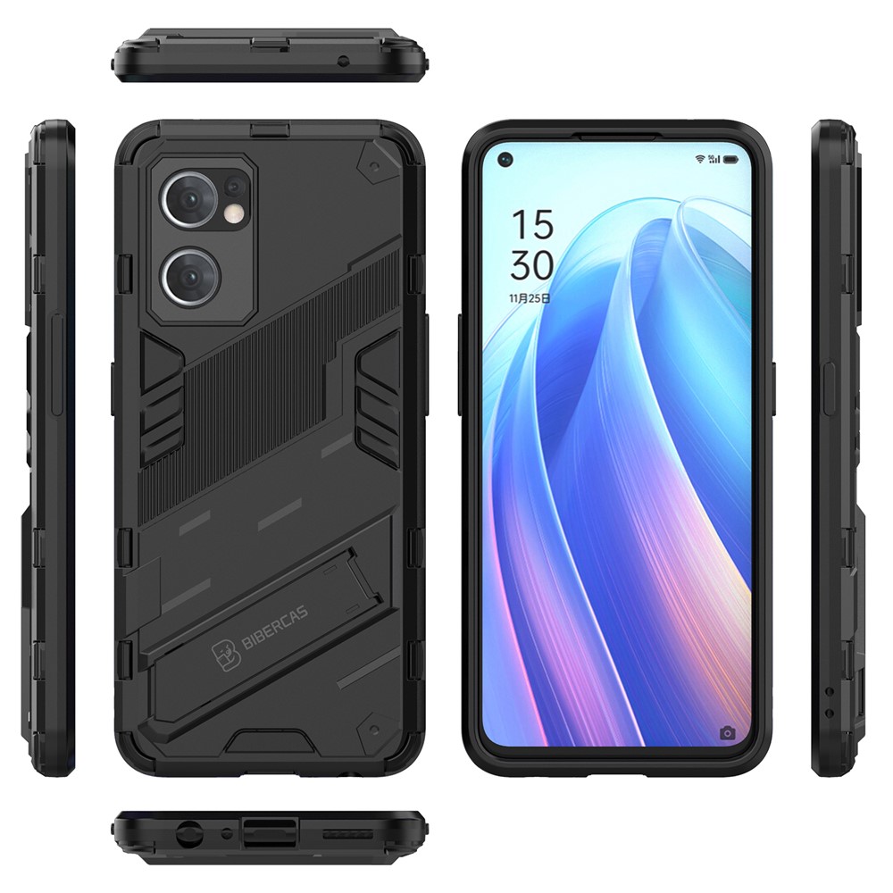 For Oppo Reno7 5G (Global) Hard PC+Soft TPU Phone Back Cover Protective Case with Kickstand Anti-drop Phone Case - Black-8