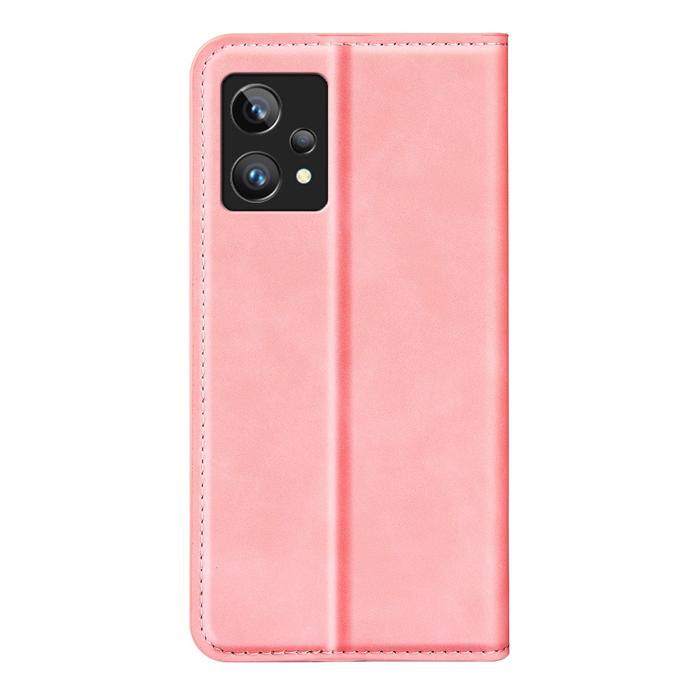 Skin-touch Feeling Stand Leather Cover for Realme 9 Pro+, Folio Flip Magnetic Auto Closing Phone Wallet Case - Pink-3