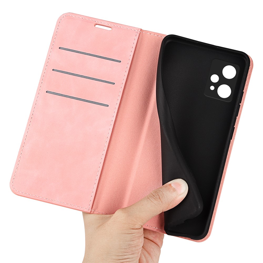 Skin-touch Feeling Stand Leather Cover for Realme 9 Pro+, Folio Flip Magnetic Auto Closing Phone Wallet Case - Pink-6