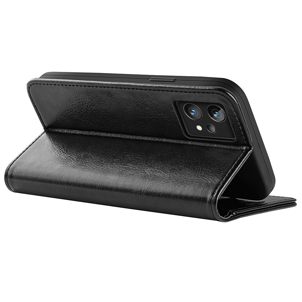 For Realme 9 Pro+ Viewing Stand Phone Cover Crazy Horse Texture Folio Flip Leather Wallet Phone Case - Black-6