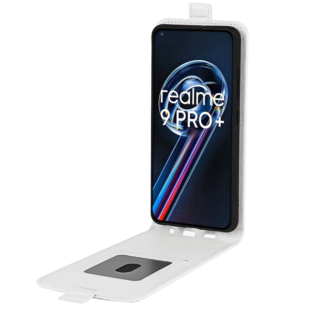 Vertical Flip PU Leather Phone Case for Realme 9 Pro+, Crazy Horse Texture Card Holder Protective Shell - White-4