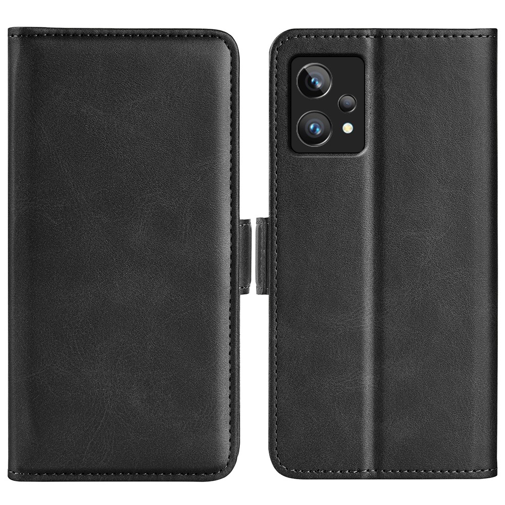 For Realme 9 Pro+ Textured PU Leather Anti-fall Phone Case Foldable Stand Wallet Function Phone Cover - Black-1