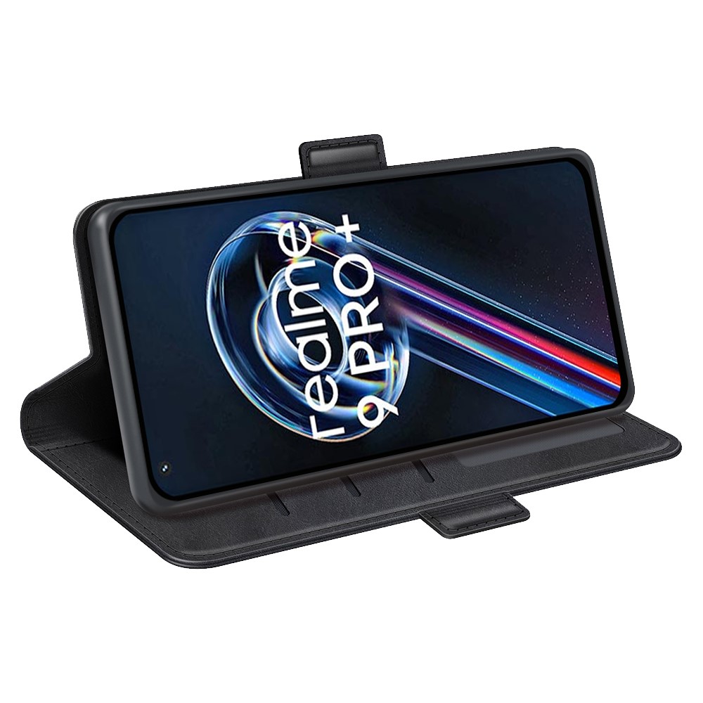 For Realme 9 Pro+ Textured PU Leather Anti-fall Phone Case Foldable Stand Wallet Function Phone Cover - Black-10